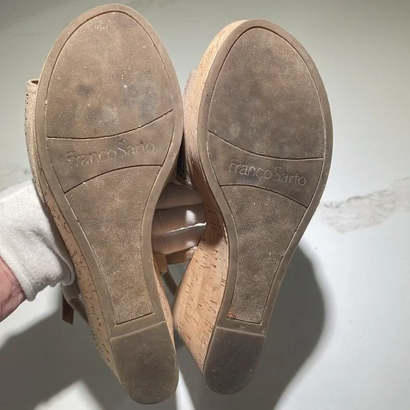 🥳🫆💐FRANCO SARTA 8.5 Clinton 
espadrille platform wedges, 4” Heel, Taupe - Picture 7 of 10